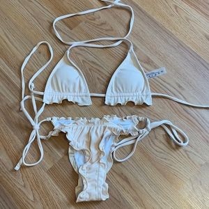 SHEIN rib lettuce trim triangle tie side bikini